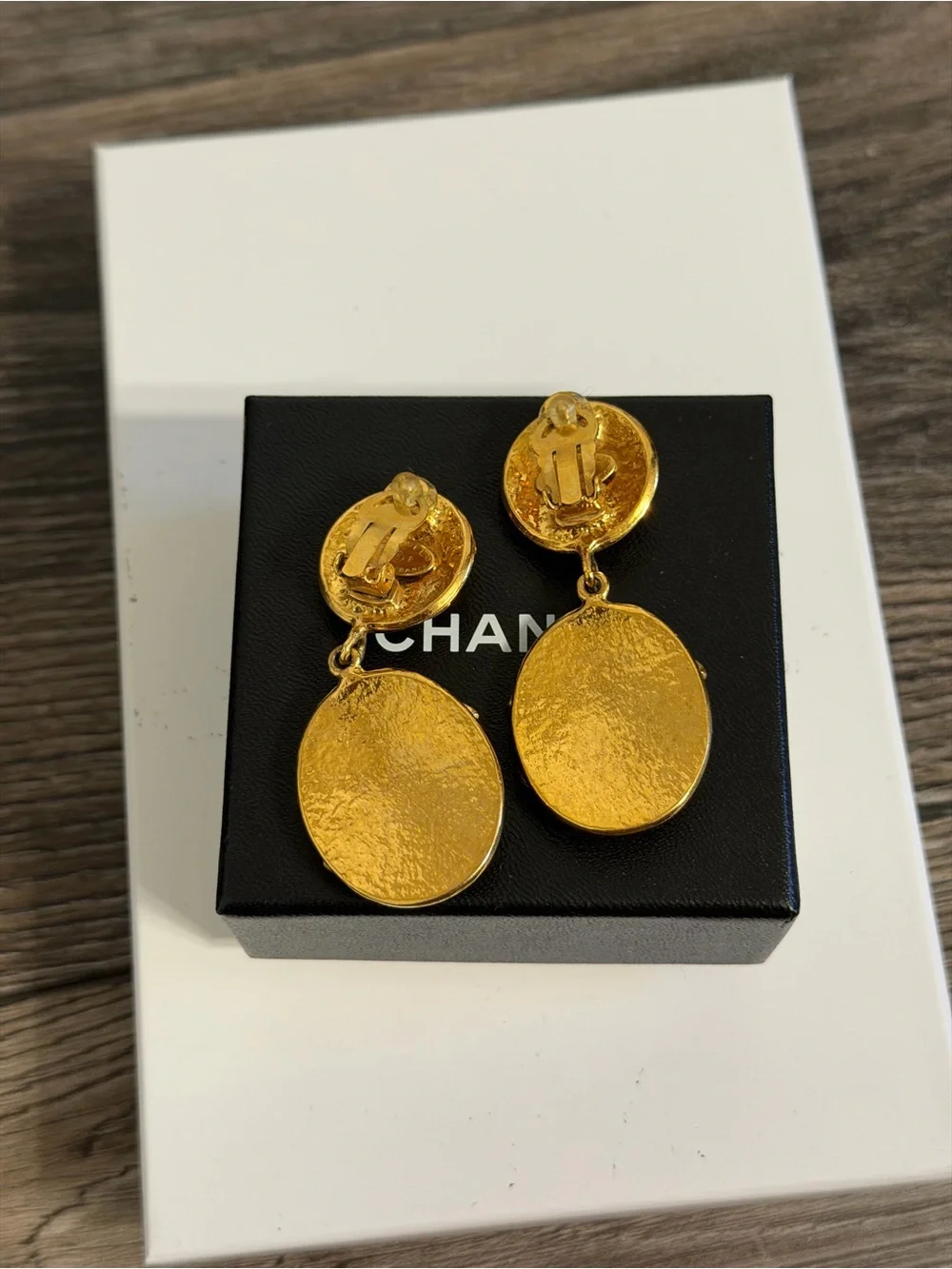 CHANEL Vintage Gold CC Medallion Drop Clip On Earrings